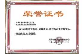 金山區(qū)“市先進(jìn)保安隊(duì)”榮譽(yù)證書